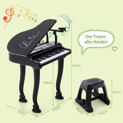 Children's Piano with 37 Keys & Stool Toy Piano Portable 47 x 37 x 70 cm Black