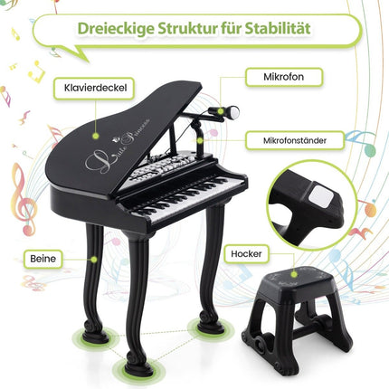 Children's Piano with 37 Keys & Stool Toy Piano Portable 47 x 37 x 70 cm Black