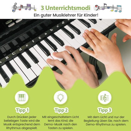 Children's Piano with 37 Keys & Stool Toy Piano Portable 47 x 37 x 70 cm Black