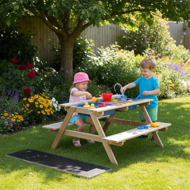 Children's Picnic Bench with Chalkboard & Sand Tubs
