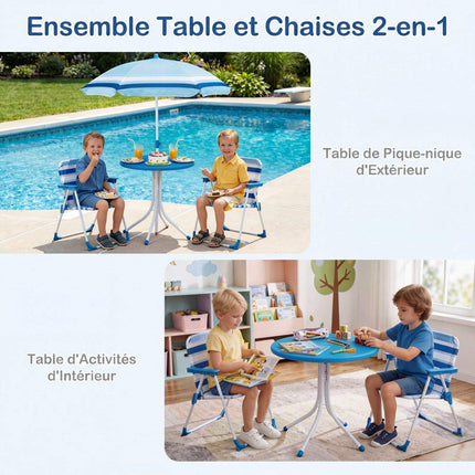 Children's Picnic Table Set with Adjustable Parasol, Blue