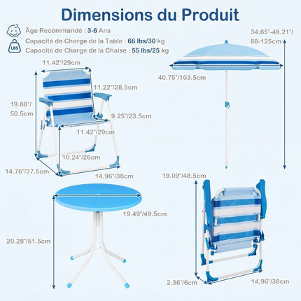 Children's Picnic Table Set with Adjustable Parasol, Blue