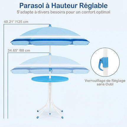 Children's Picnic Table Set with Adjustable Parasol, Blue