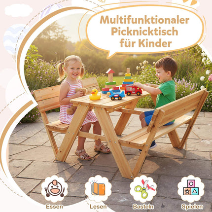 Children's Picnic Table Set with Benches, Solid Wood