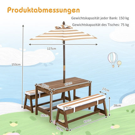 Children's Picnic Table Set with Umbrella & Benches