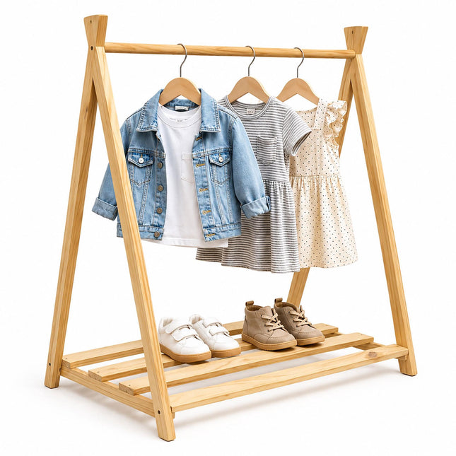 Children's Pine Clothes Rack, Natural Finish, 111.5 cm