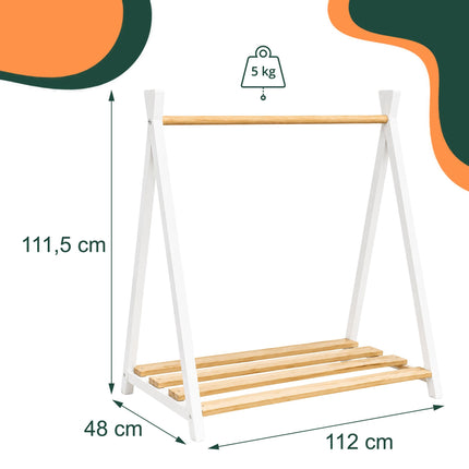 Children's Pine Clothes Rack – Natural White, 111.5 cm