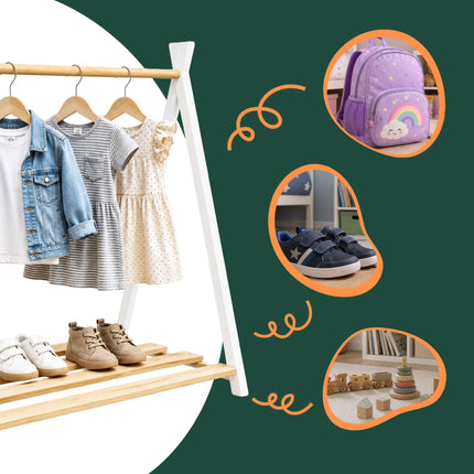 Children's Pine Clothes Rack – Natural White, 111.5 cm