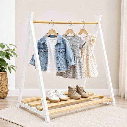 Children's Pine Clothes Rack – Natural White, 111.5 cm