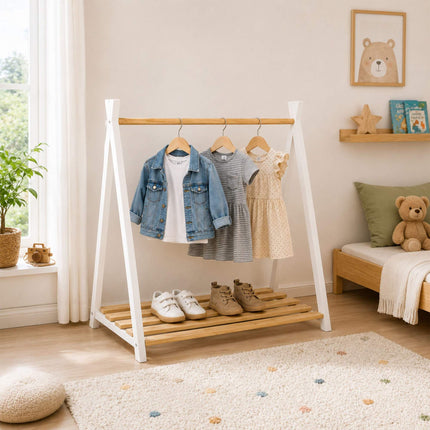Children's Pine Clothes Rack – Natural White, 111.5 cm