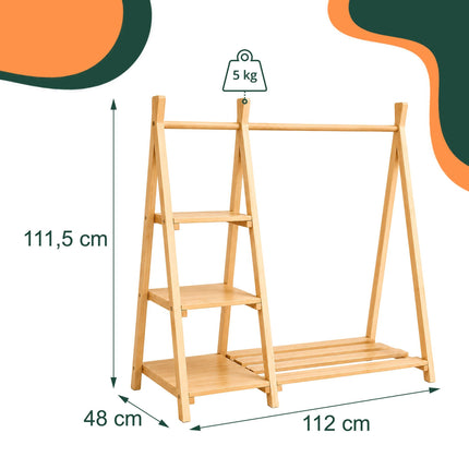 Children's Pine Clothes Rack with Shelf, Natural Finish