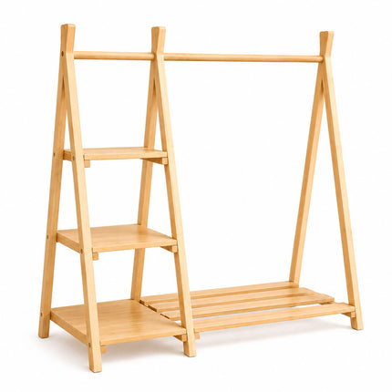 Children's Pine Clothes Rack with Shelf, Natural Finish