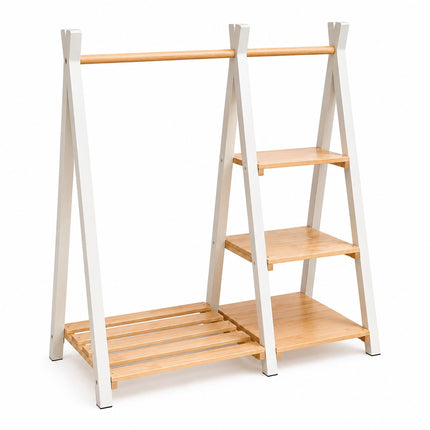 Children's Pine Clothes Rack with Shelf, Natural White