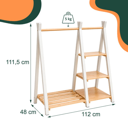 Children's Pine Clothes Rack with Shelf, Natural White