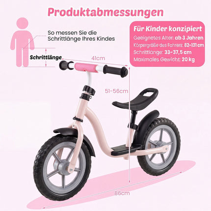 Children's Pink Balance Bike, Adjustable Saddle & Handlebars