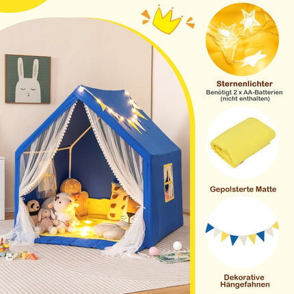 Children's Play Tent with Washable Cotton Mat, Blue