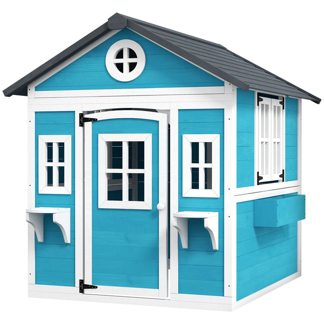 Kinderspeelhuis van hout Buitenspeelhuis met raam, bloemenplank, plantenbak en deur tuinhuis voor kinderen van 3-8 jaar blauw Aosoom