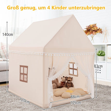 Children's Playhouse Tent, Beige/Brown, 120x105x140 cm