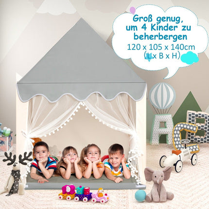 Children's Playhouse with Cotton Mattress, 120x105x140 cm, Gray/Beige