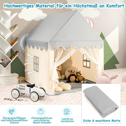 Children's Playhouse with Cotton Mattress, 120x105x140 cm, Gray/Beige