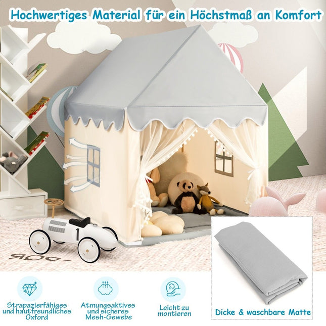 Children's Playhouse with Cotton Mattress, 120x105x140 cm, Gray/Beige