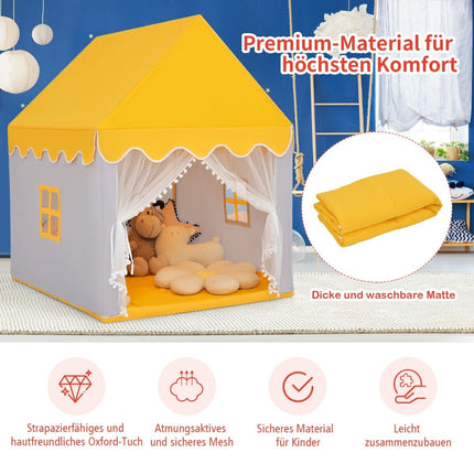 Children's Playhouse with Solid Wood Frame & Cotton Blanket Children's Tent Gray + Yellow