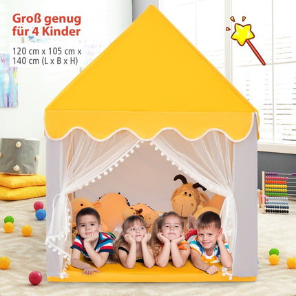 Children's Playhouse with Solid Wood Frame & Cotton Blanket Children's Tent Gray + Yellow