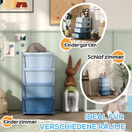 Children's blue 4-tier toy organizer chest of drawers