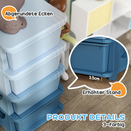 Children's blue 4-tier toy organizer chest of drawers