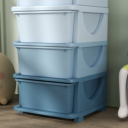 Children's blue 4-tier toy organizer chest of drawers