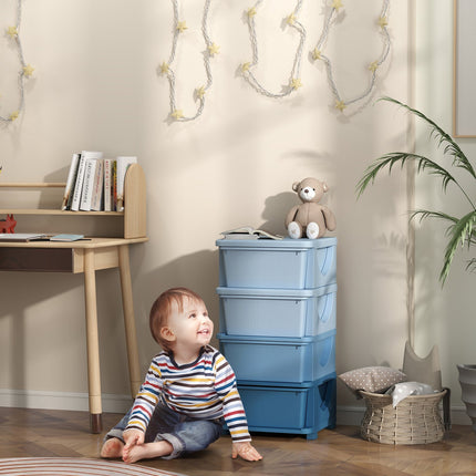 Children's blue 4-tier toy organizer chest of drawers