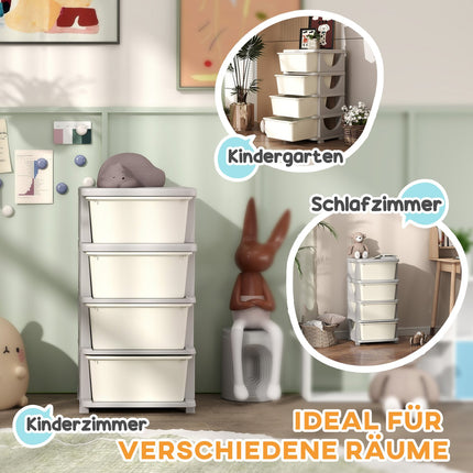 Toy storage, 4 tier cream white drawers