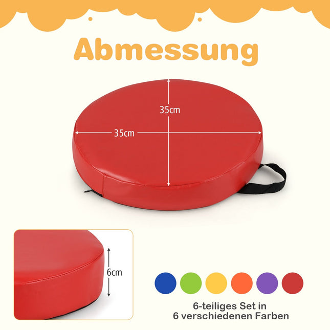 Children's Round Floor Cushions Set of 6, 35x35 cm, Easy-Clean