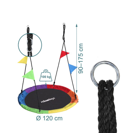 Children's Round Nest Swing with Colorful Pennants