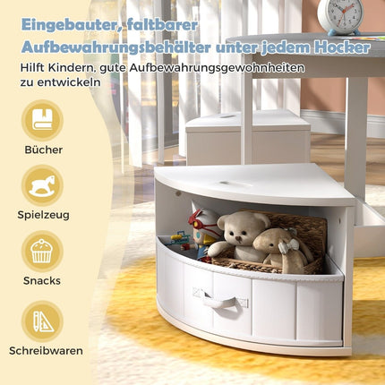 Children's Round Table Set with 4 Storage Stools, Grey