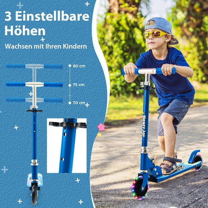 Children's Scooter 2 Wheel Kick Scooter with Flashing Wheels Stand and Cruise Toddler Toy