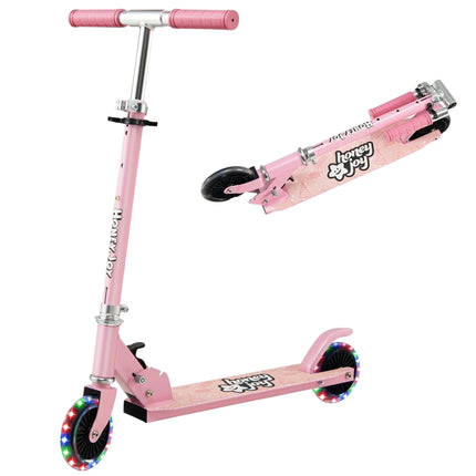 Children's Scooter 2 Wheel Kick Scooter with Flashing Wheels Stand and Cruise Toddler Toy Pink