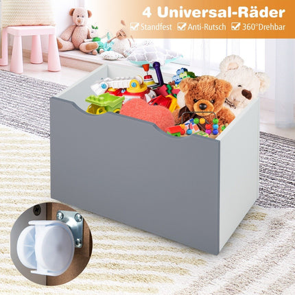 Children's Shelf with 3 Shelves & Rolling Toy Box Children's Bookshelf Gray + White
