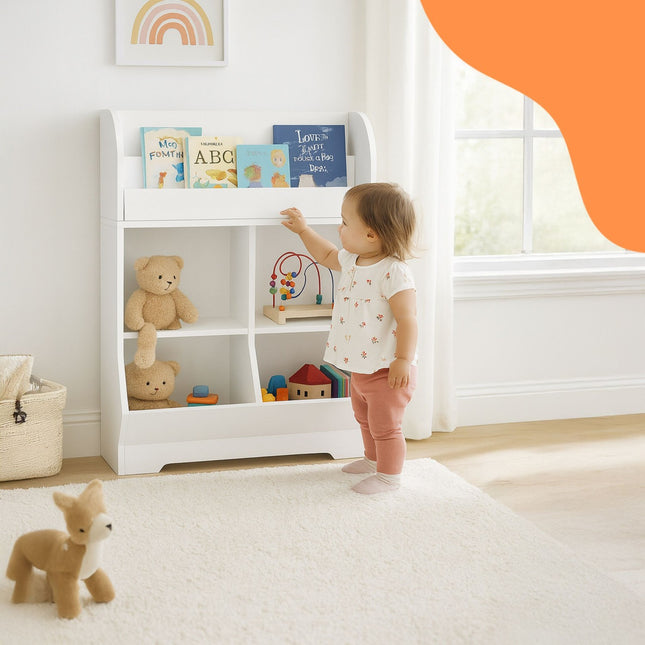 Children's Shelf with 4 Compartments and 2 Book Shelves