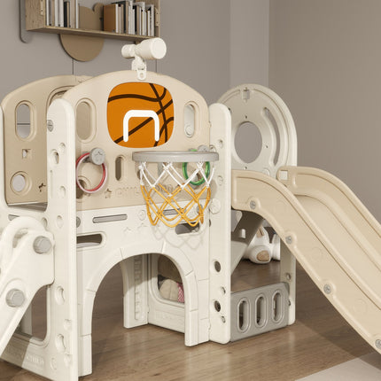 Children's 7-in-1 slide climbing frame with basketball hoop