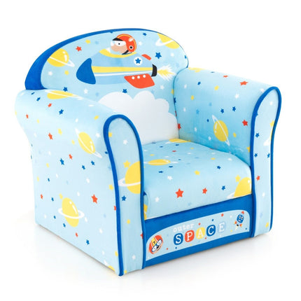 Children's Sofa Toddlers Upholstered Armrest Chair with Solid Wooden Frame 50 x 40 x 44 cm (Spaceship)