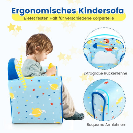Children's Sofa Toddlers Upholstered Armrest Chair with Solid Wooden Frame 50 x 40 x 44 cm (Spaceship)