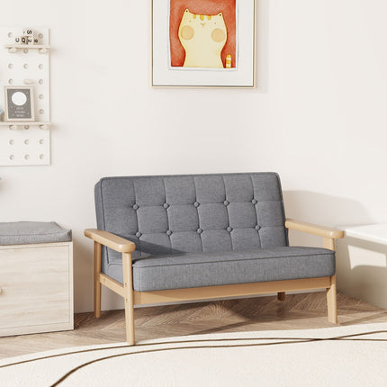 Children's Sofa, Velvet Look, Wood Frame, Ages 3-15, Gray