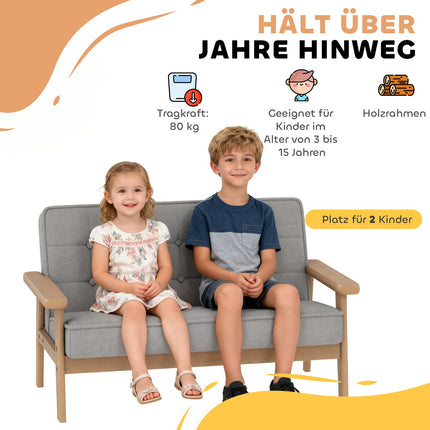 Children's Sofa, Velvet Look, Wood Frame, Ages 3-15, Gray