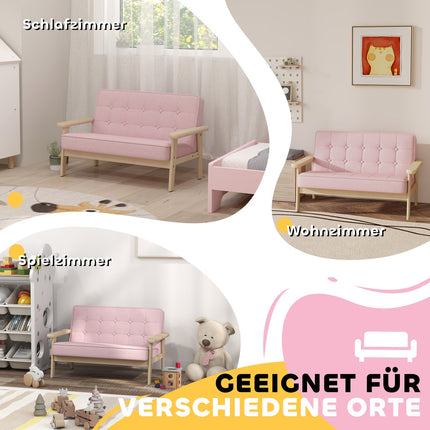 Children's Sofa, Velvet Look, Wood Frame, Ages 3-15, Pink