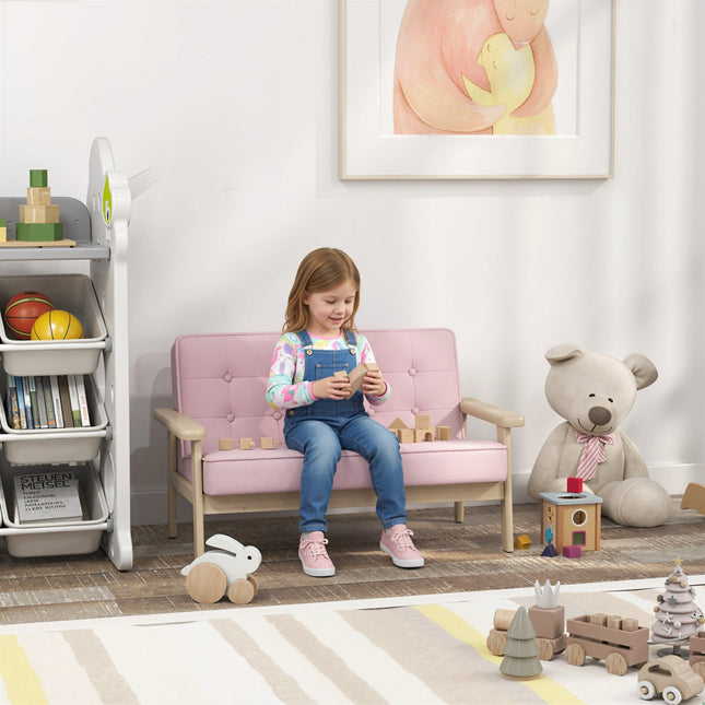 Children's Sofa, Velvet Look, Wood Frame, Ages 3-15, Pink