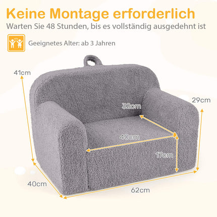 Children's Sofa with Armrests and Backrest, Grey, 62x40x41 cm