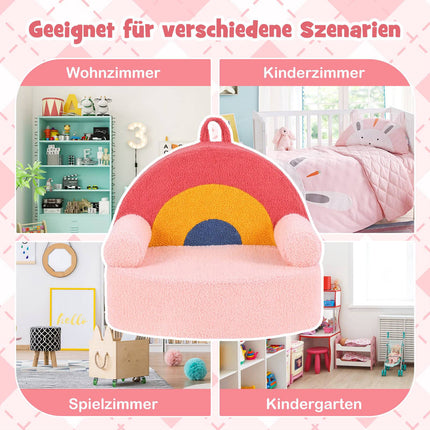 Children's Sofa with High-Density Foam & Teddy Plush, Pink