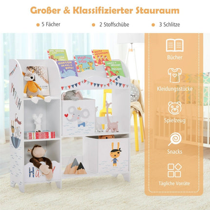 Children's Storage Cabinet with 5 Shelves & 2 Fabric Drawers