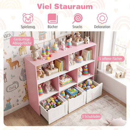 Children's Storage Cabinet with Shelves and Drawers on Wheels